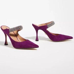 Lola Cruz Purple Suede Heels with Rhinestone Strap Size 38